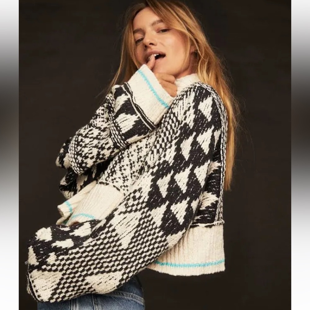 Free People Black and White Cowl Neck Sweater